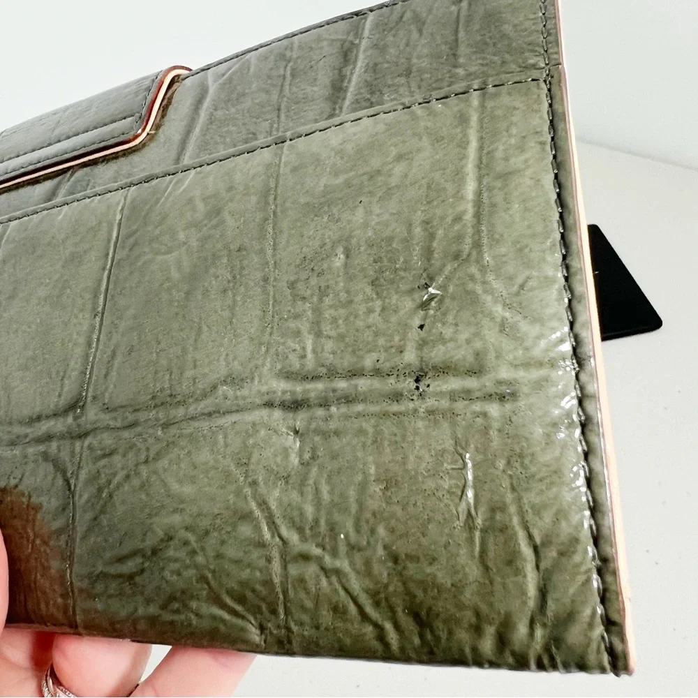 Kate Spade Green Embossed Crocodile Mini Envelope Clutch